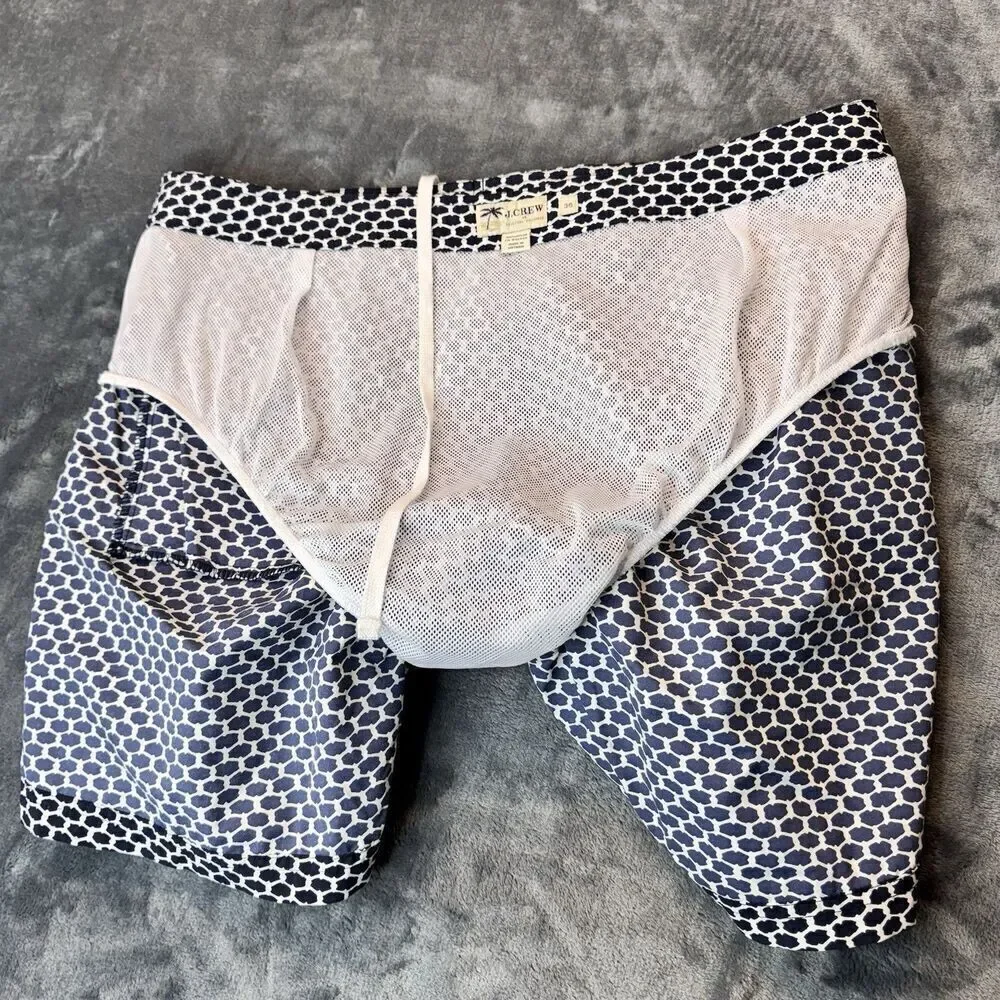 J Crew Swim Trunks Men 36 Blue White Lightweight Board Shorts Swim Wear Nautical